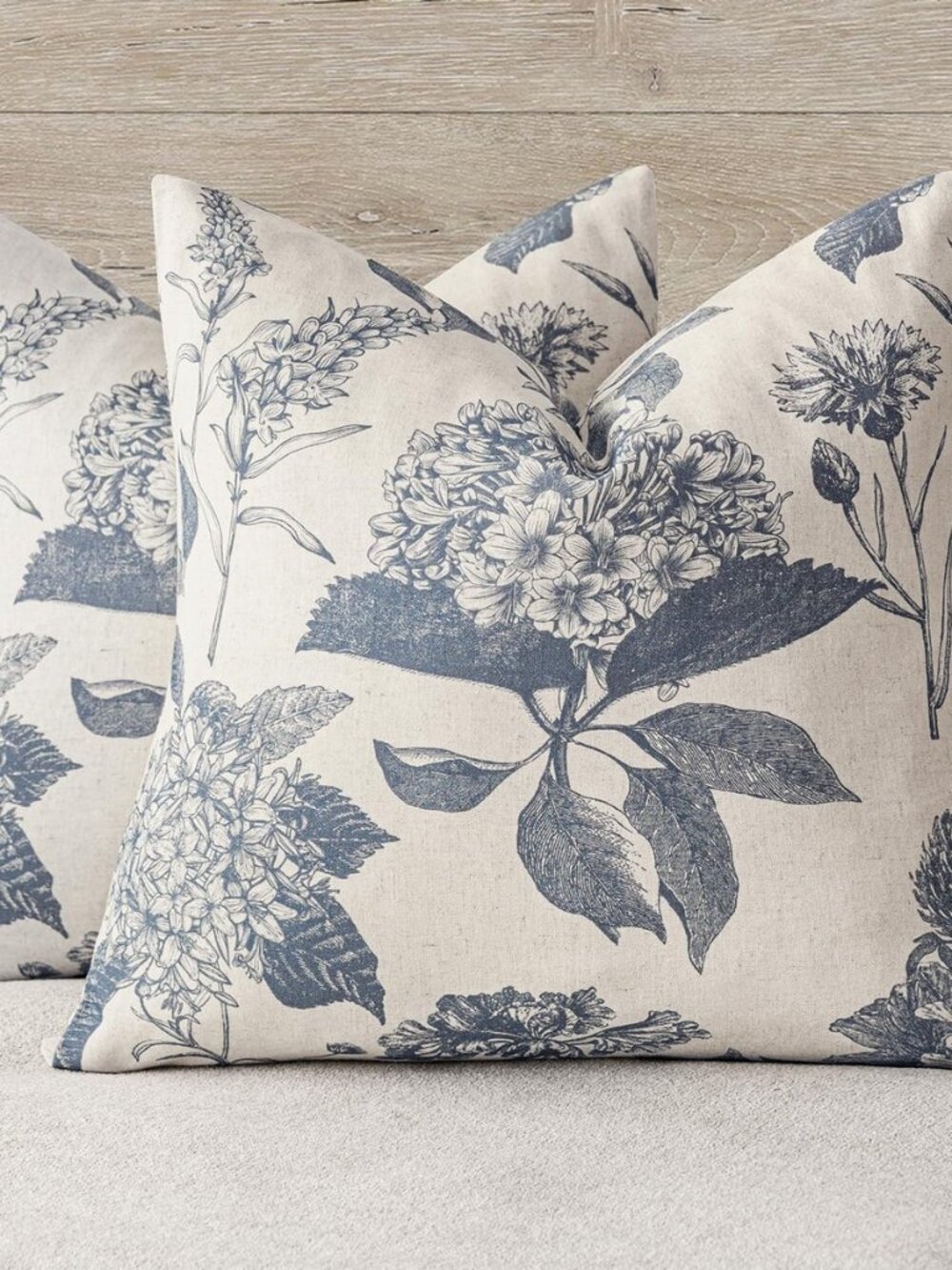 Set of 2 Linen Floral Vintage Throw Pillow Covers Neutral Accent Print